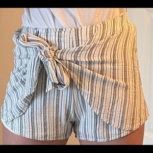 black/gray and white stripped shorts